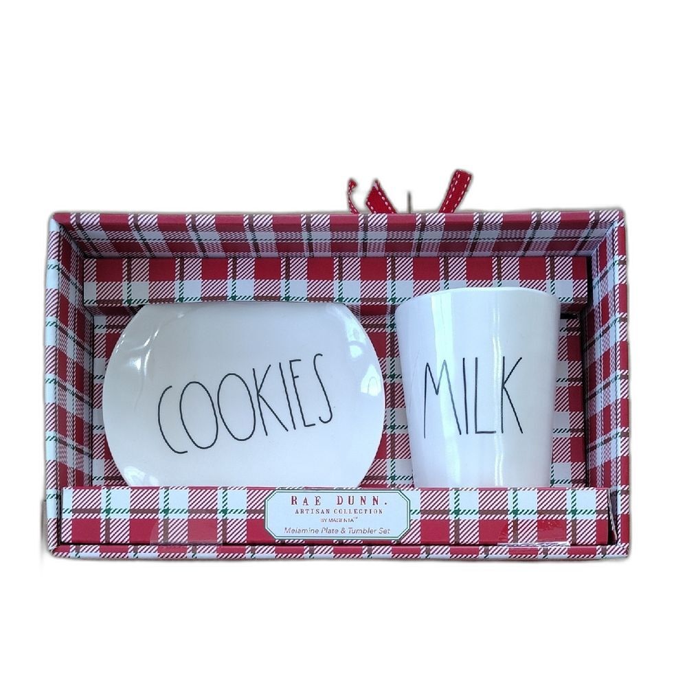 Rae Dunn Cookies and Milk Plate and Tumbler Set New